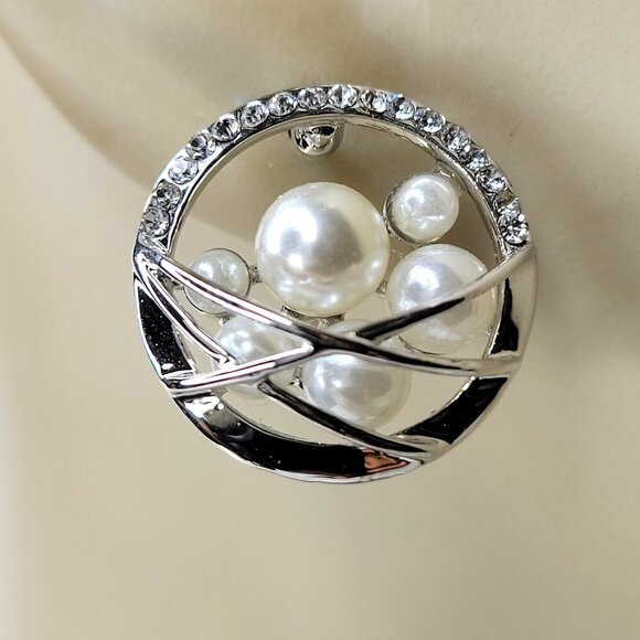 Pearls and Silver Crystal Small Earrings - Picture 1 of 6